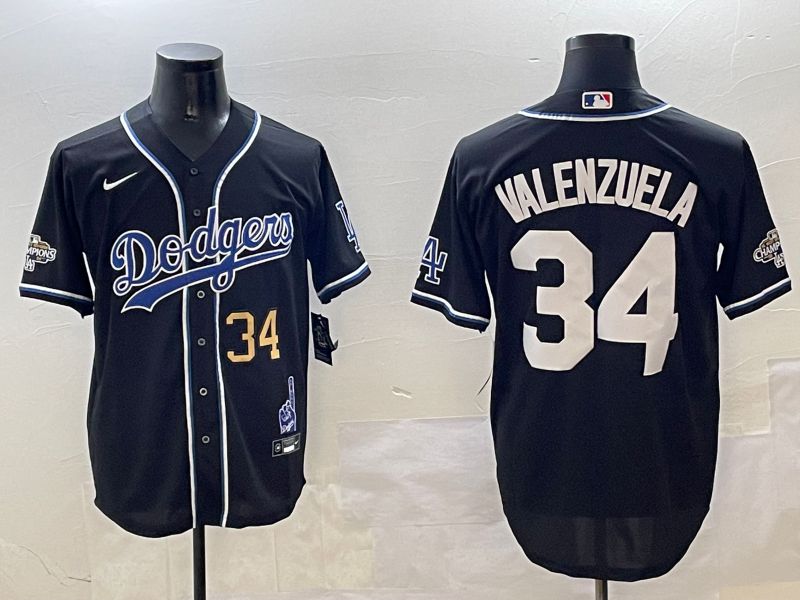 Men Los Angeles Dodgers 34 Valenzuela Black Fashion Game 2025 Nike MLB Jersey style 3067